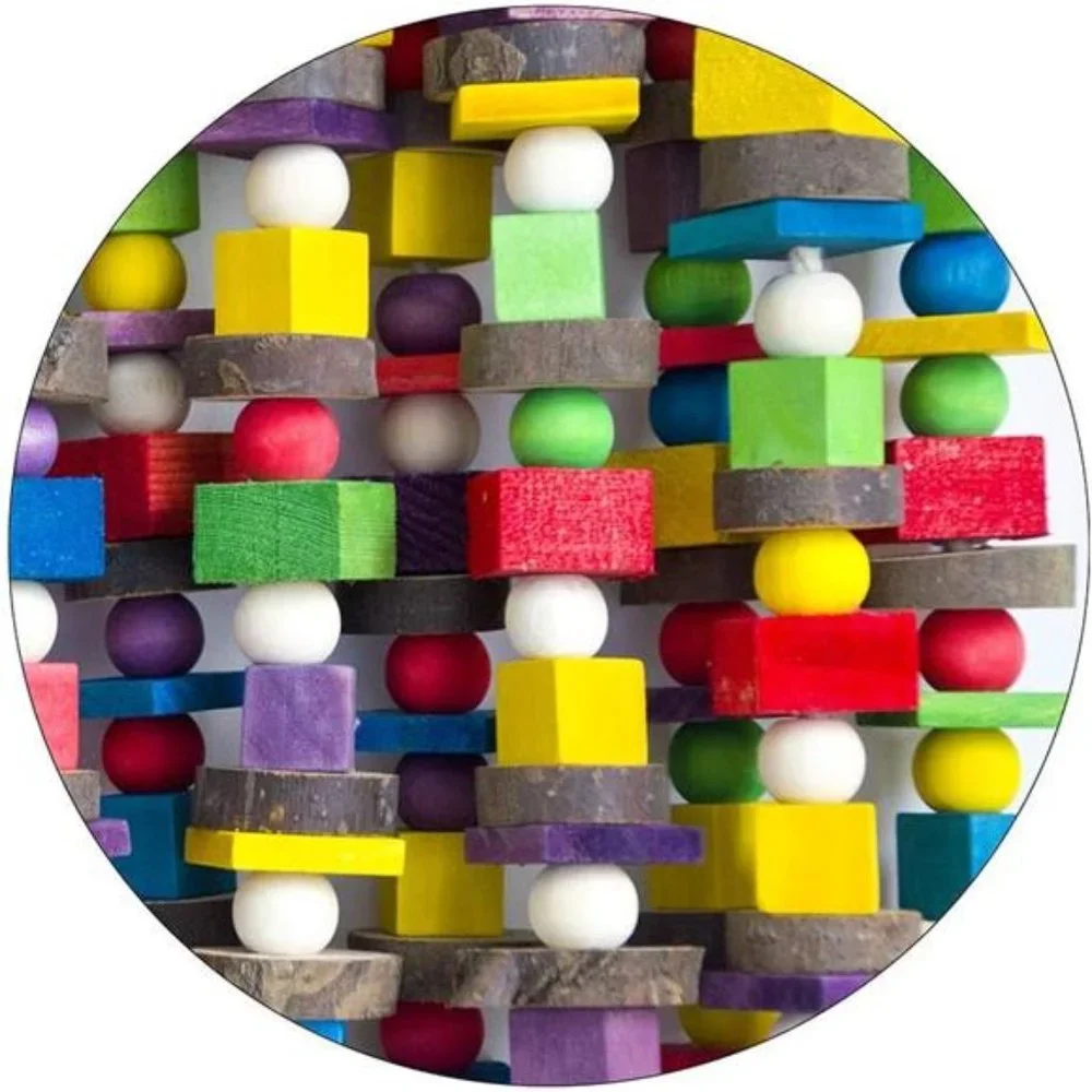 Large Bird Parrot Chewing Toy - Multicolored Natural Wooden Blocks Bird Parrot